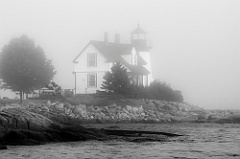 Prospect Harbor Light on a Foggy Day in Maine -BW